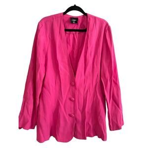 Vintage LEGER Dress 80s Hot Pink Fuschia Button-Front Blazer Jacket Long Sleeve